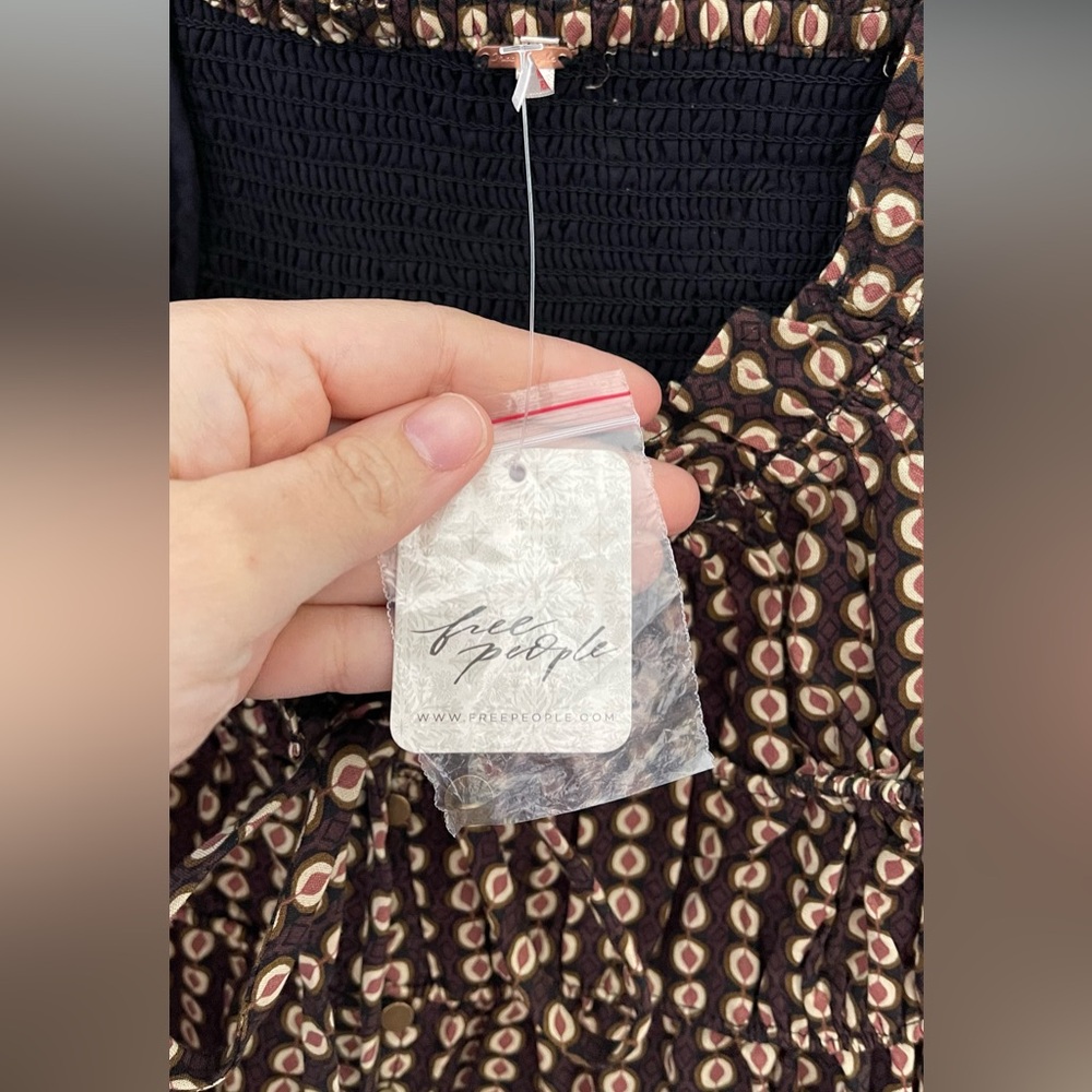 NWT FREE PEOPLE - Star Dip Tiered Smocked Button Front Cotton Dress - Picture 8 of 10